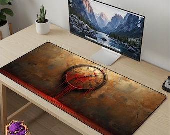Gothic Clock Mouse Pad - Blood Splatter Desk Mat Horror Gaming Mousepad XL Large Desk Mat Dark Grunge Art Setup Gift