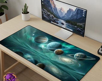 Cosmic Planet Mouse Pad - Aurora Galaxy Desk Mat Space Nebula Gaming Mousepad XL Large Desk Mat Sci-Fi Art Setup