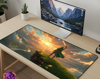 Fantasy Ranger Mouse Pad - Sun Sword Desk Mat Kingdom Sky Gaming Mousepad XL Large Desk Mat Adventure Art Setup Gift