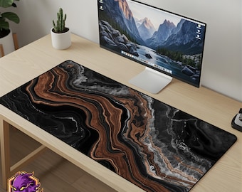 Agate Marble Mouse Pad - Liquid Gold Desk Mat Luxury Stone Gaming Mousepad XL Large Desk Mat Earthy Texture Art Setup Gift