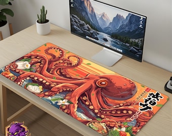 Giant Octopus Mouse Pad Japanese Art Desk Mat Anime Ramen Gaming Mousepad XL Large Desk Mat Takoyaki Sushi Setup Gift PhantomDesk Gear Mat