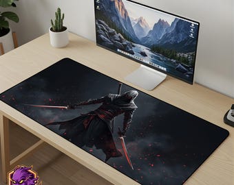 Shadow Assassin Mouse Pad - Twin Katana Desk Mat Ninja Gaming Mousepad XL Large Desk Mat Tactical Warrior Art Setup Gift