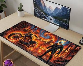 Ghost Rider Mouse Pad Marvel - Desk Mat Hellfire Cycle Gaming Mousepad, XL Large Desk Mat, Spirit of Vengeance Gaming Mat, Comics Setup Gift