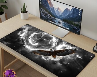 Eagle Mouse Pad Cosmic Storm Desk Mat Flying Bird Gaming Mousepad XL Large Desk Mat Celestial Space Art Setup Gift PhantomDesk Gear Mat