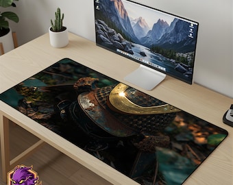 Samurai Helmet Mouse Pad - Antique Kabuto Desk Mat Japanese Warrior Gaming Mousepad XL Large Desk Mat Armor Art Setup Gift