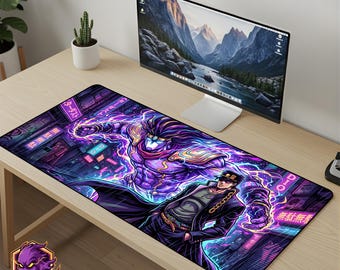 Jotaro Kujo Mouse Pad JoJo Desk Mat Star Platinum Gaming Mousepad Anime XL Large Desk Mat JJBA Gaming Mat Neon Tokyo Setup Otaku Gamer Gift