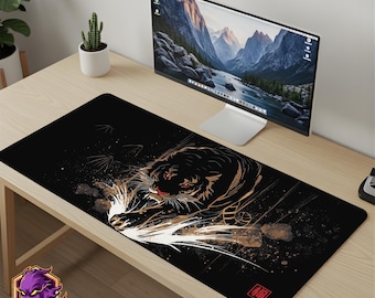 Tiger Mouse Pad - Japanese Ink Desk Mat Sumie Art Gaming Mousepad XL Large Desk Mat Wild Animal Setup Gift