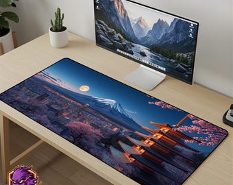 Mount Fuji Mouse Pad - Pagoda Sakura Desk Mat Japan Landscape Gaming Mousepad XL Large Desk Mat Cherry Blossom Art Gift