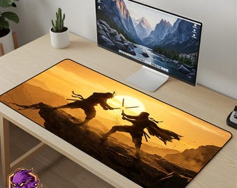 Shadow Assassin Mouse Pad - Dual Blade Desk Mat Shinobi Gaming Mousepad XL Large Desk Mat Dark Art Setup Gift