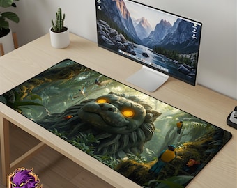 Ancient Guardian Mouse Pad - Jungle Lion Desk Mat Stone Statue Gaming Mousepad XL Large Desk Mat Tropical Art Setup Gift