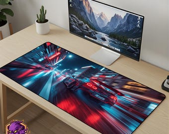 Cyberpunk Supercar Mouse Pad - Neon City Desk Mat Street Racer Gaming Mousepad XL Large Desk Mat Future Art Setup Gift