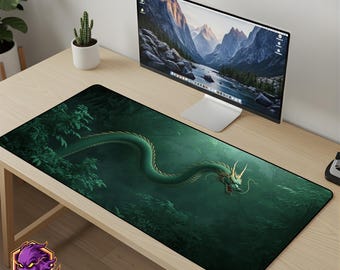 Jade Dragon Mouse Pad - Forest Spirit Desk Mat Eastern Serpent Gaming Mousepad XL Large Desk Mat Nature Art Setup Gift