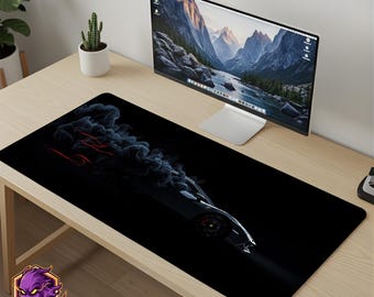 Midnight Supercar Mouse Pad - Dark Smoke Desk Mat Exotic Car Gaming Mousepad XL Large Desk Mat Minimalist Racing Art Setup