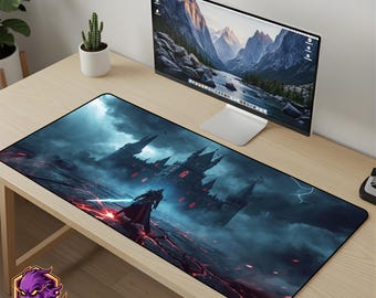 Dark Knight Castle Mouse Pad - Gothic Fortress Desk Mat Stormy Fantasy Gaming Mousepad XL Large Desk Mat Epic Warrior Art Setup