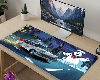 Retro Ghost Mouse Pad Movie Car Desk Mat Marshmallow Man Gaming Mousepad XL Large Desk Mat 80s Nostalgia Gift PhantomDesk Gear Mat