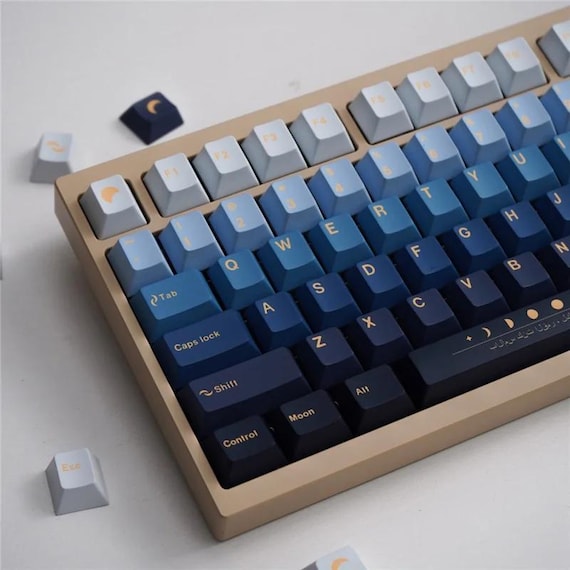 Blue Gradient Keycaps Set Cherry Profile PBT Sublimation 140 Keys | Moon Theme Side Printed Mechanical Keyboard Keycap Set for Custom Build