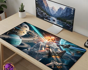 Space Battle Mouse Pad - Galactic War Desk Mat Starfighter Gaming Mousepad XL Large Desk Mat Sci-Fi Art Setup Gift