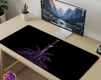 Katana Mouse Pad - Cyberpunk Sword Desk Mat Samurai Gaming Mousepad XL Large Desk Mat Anime Sword Art Setup Gift