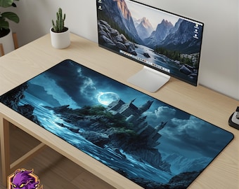 Moonlight Castle Mouse Pad - Magic School Desk Mat Wizard Academy Gaming Mousepad XL Large Desk Mat Fantasy Art Setup Gift