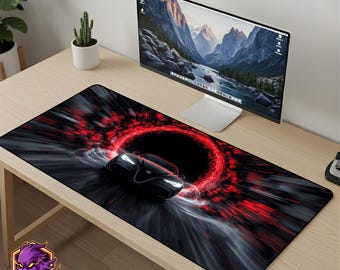 Digital Race Car Mouse Pad - Red Speed Desk Mat Sports Car Gaming Mousepad XL Large Desk Mat Drift Art Setup Gamer Gift