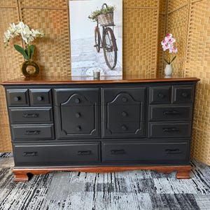 black dresser with wood top Furniture of America Wilter 6-Drawer 66 in. Rounded Edges and Nickel Finish Stainless Steel Trim IDF-71500BK-D adding a classic touch to its modern aesthetic CL.HPAHKL 5 Drawer Fabric Dresser,