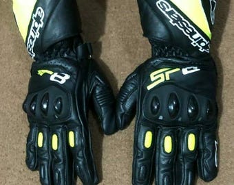 Black & light yellow Motorcycle Racing Gloves: GP Pro Cowhide Leather Biker Gloves