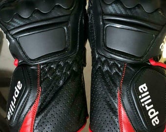 Aprilia Motorcycle Racing Gloves: GP Pro Leather Biker Gloves with Knuckle Armor