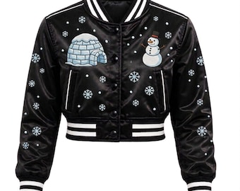 Lady Custom Satin Bomber Jacket with Embroidery, Personalized Outerwear