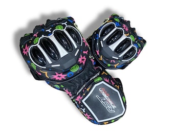 TRS Digital Print Motorcycle Leather Gloves | Racing Riding Gloves | Breathable Protective Gloves
