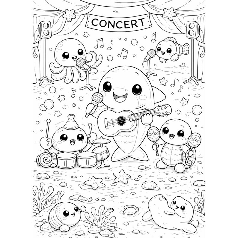 Kawaii Ocean Animals Coloring Pages for Kids | Underwater Scenes ...