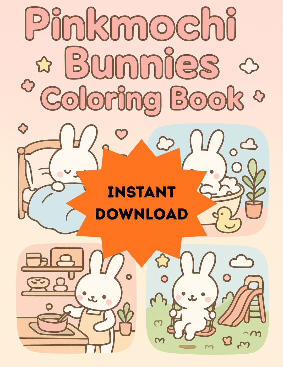 Kawaii Bunny Coloring Page Printable for Kids & Adults - Etsy Australia