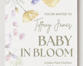 Baby in Bloom Invitation | Floral Baby Shower Invite | Spring Garden Party Printable | Watercolor Wildflower Digital Download