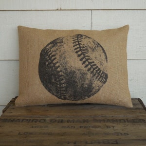 Baseball Burlap Pillow, Farmhouse Pillows, Fixer Upper Style, Baseball Decor, Sports Lover Gift