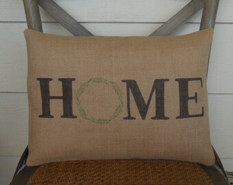 Home Burlap Pillow, Farmhouse Pillows, Modern Housewarming Gift, New Home Gift