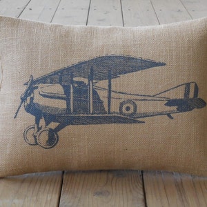 Navy Airplane  Burlap Pillow, Aviation Accent, Airplane Nursery, Farmhouse Pillows, V4, INSERT INCLUDED