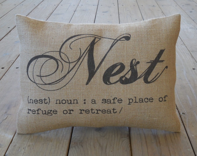 Nest Burlap Pillow House Warming Hostess Gift Shabby Chic Etsy