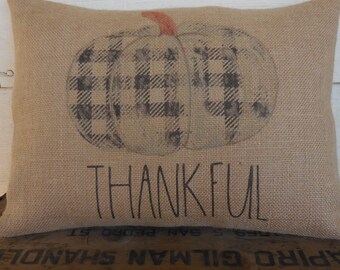 Thankful Burlap Pillow | Buffalo Check | Farmhouse Pillows | Fall Farmhouse ,  INSERT INCLUDED