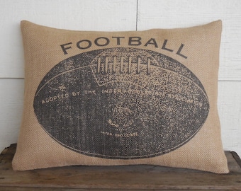 Vintage Football Burlap Pillow, Football Decor, Man Cave Gift, Farmhouse Pillows,  INSERT INCLUDED