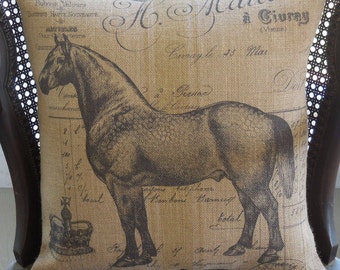 Draft Horse Burlap Pillow, Horse Decor,  Farmhouse Pillows,  Horse Pillow, Farmhouse pillows