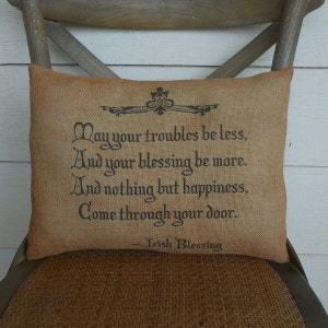 Irish Blessing Burlap Pillow, Farmhouse Pillows, Fixer Upper Style