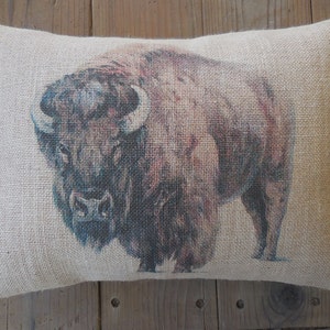 Bison Burlap Pillow, Buffalo, Southwest decor, Shabby Chic, Lodge, Cabin, Rustic, Farmhouse Pillows, Wild2, INSERT INCLUDED
