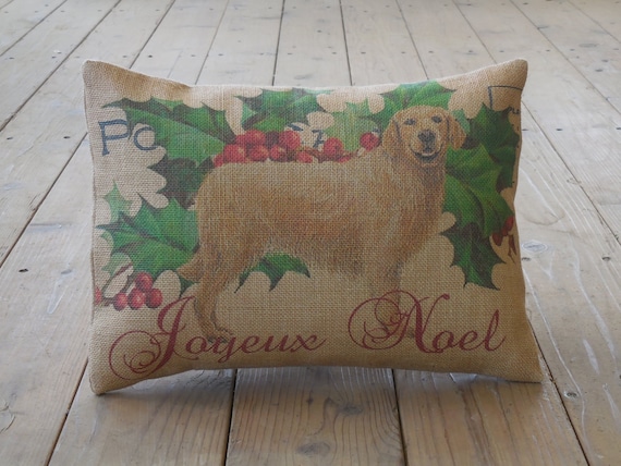 Retriever Christmas Burlap Pillow, Dog Christmas, Christmas Pillow, Rustic Christmas, INSERT INCLUDED