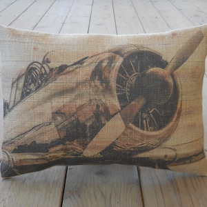 Airplane Propeller Burlap Pillow, Aviation, Airplanes, Farmhouse Pillows, V7,  INSERT INCLUDED