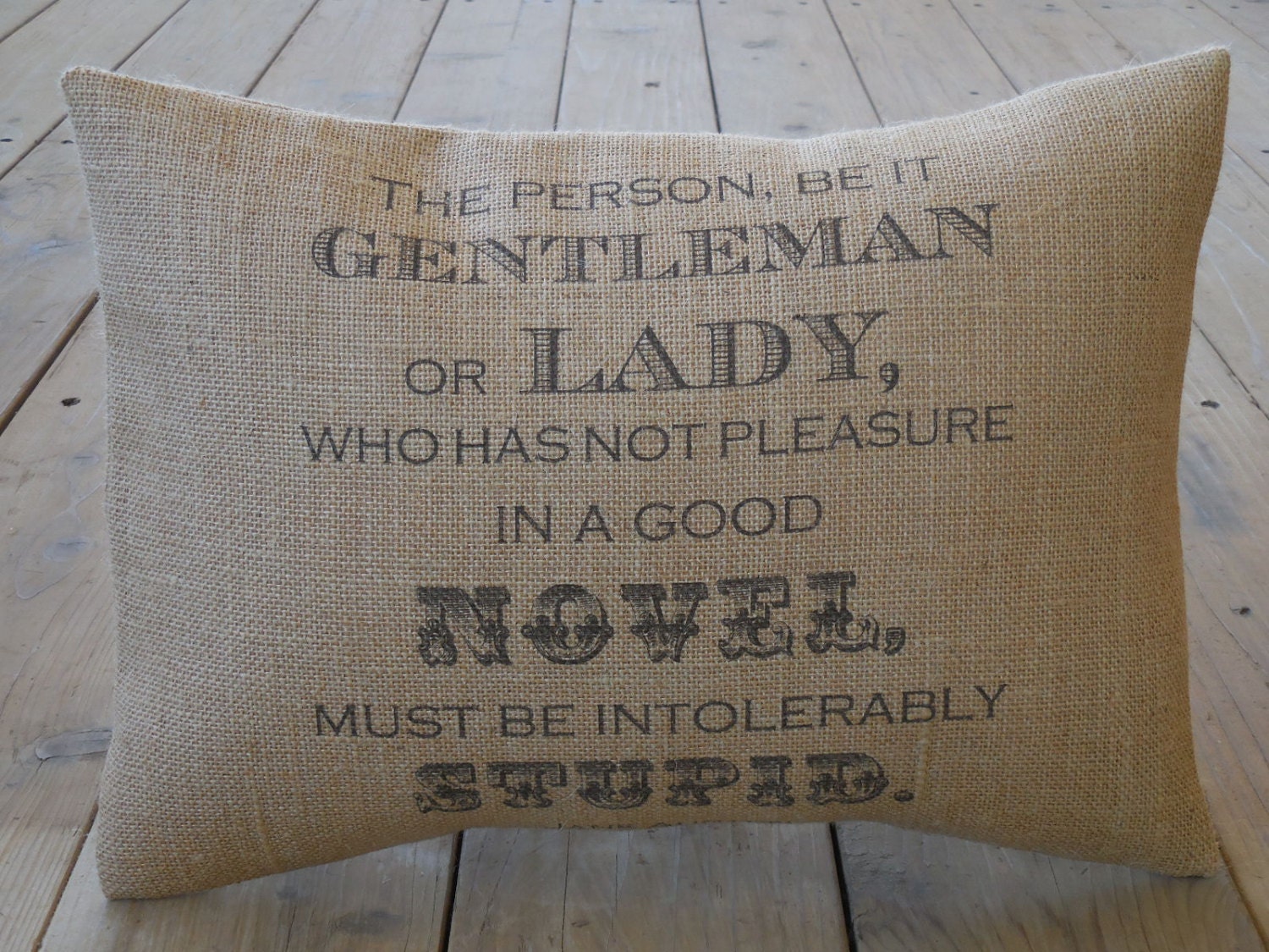 Jane Austen Burlap Pillow,  literary decor, Book Lovers, Farmhouse Pi…