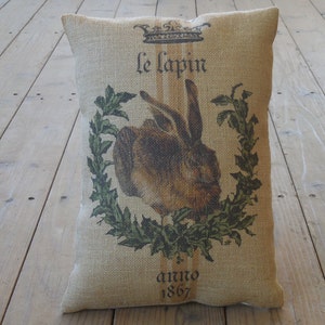 French Rabbit Burlap Pillow, Shabby Chic 42, Farmhouse Pillows, INSERT INCLUDED