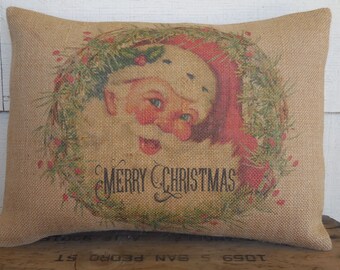 Vintage Santa Christmas Pillow, Farmhouse Pillows, Farmhouse Christmas, Santa Pillow