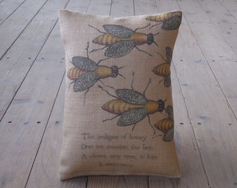 Bee Poem Burlap Pillow, Shabby chic, Bees ,Apiary,  Farmhouse Pillows, B13, INSERT INCLUDED