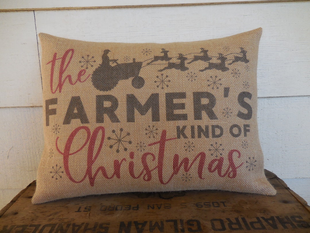 Farmers Christmas Burlap Pillow, Farmhouse Pillows, Farmhouse Christmas