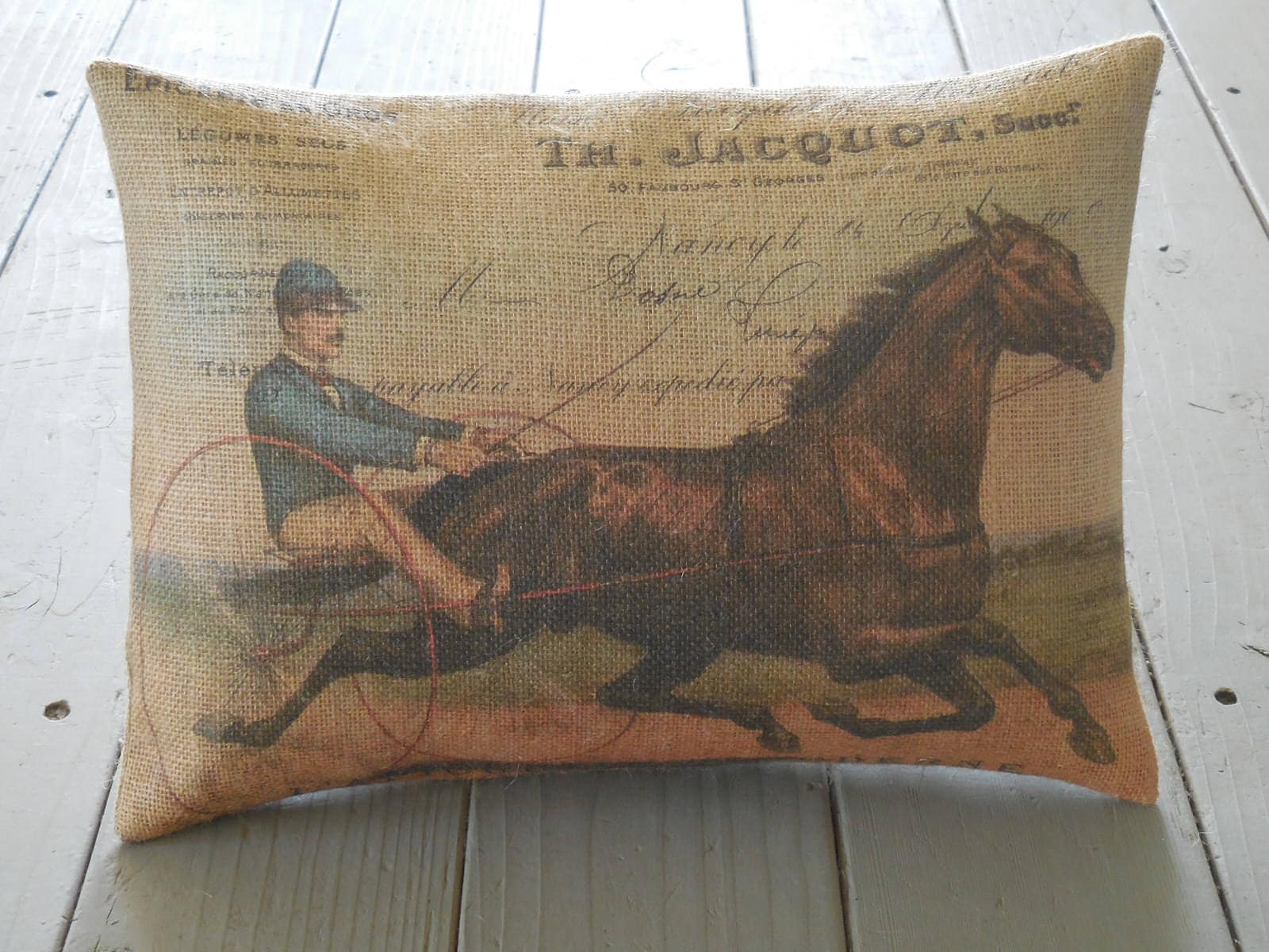 Vintage Horse Burlap Pillow Rustic Christmas Horse Lover Etsy