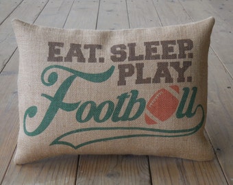 Football Burlap Pillow,  Football Decor, Farmhouse Pillows, Sports11,  INSERT INCLUDED